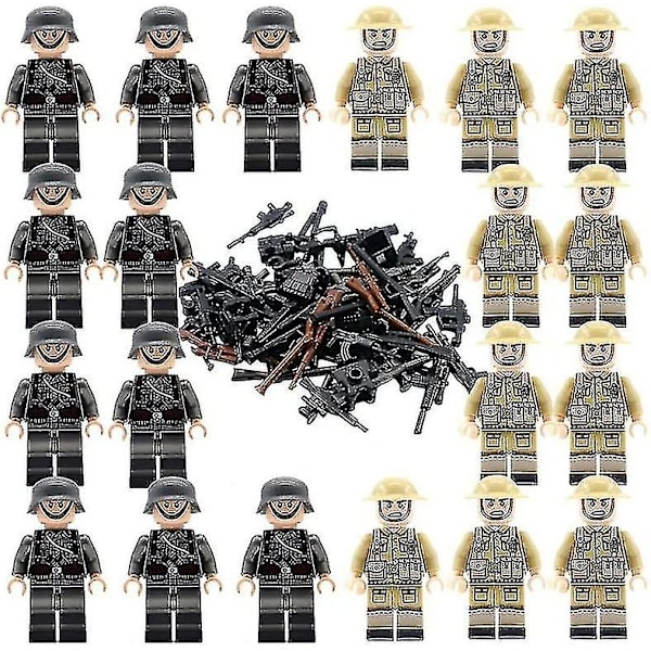 20 kpl sotilaita + aseita minifiguurit Ww2 set, armeijan aseita