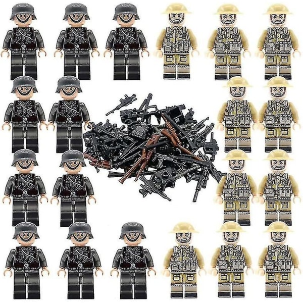 20st soldater + vapen minifigurer WW2 set, armévapen