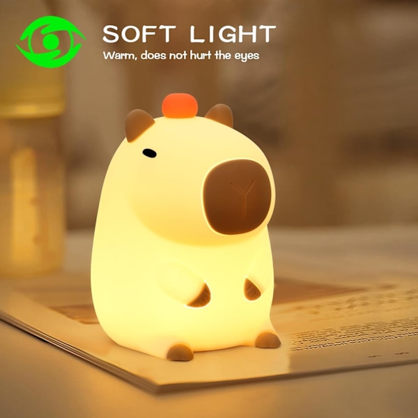 Capybara Natlampe, LED Sød Silikon Squishy Dyrelampe, Genopladelig Sengelampe med Berøringsfunktion til Amning, Småbørn, Børn, Kawaii Gaver, Rumindretning