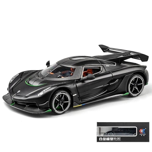 1/24 Koenigsegg Jesko Diecast Legering Metall Leksaksbil Miniatyrfordon Modell Pull Back Ljud Ljus Dörrar Öppningsbara Samling Present black