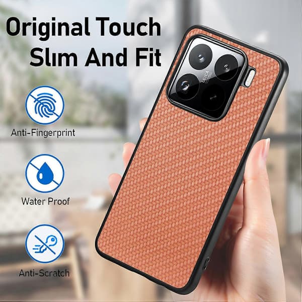 Til Xiaomi 15 Pro Case Kulfibertekstur PU+PC+TPU Telefoncover Brown