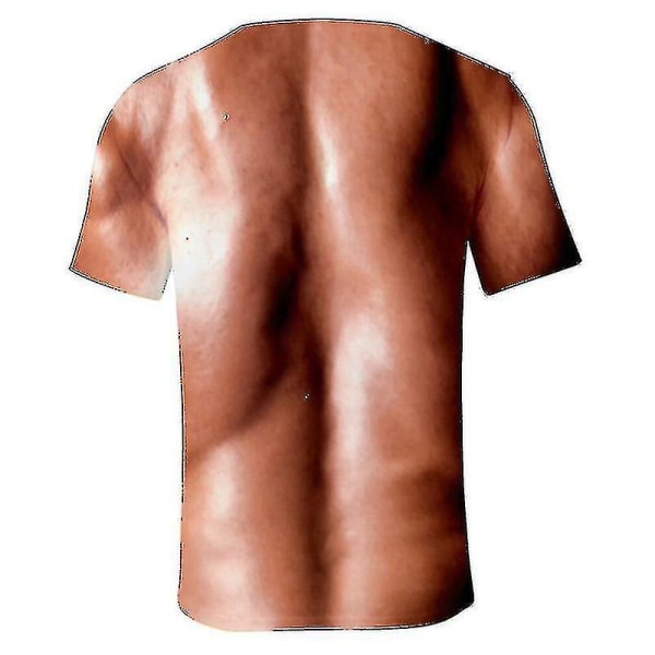 Simulerad muskeltröja för män - 3d Bodybuilding-tröja - t-shirt med naken hud på bröstmuskler 3XL