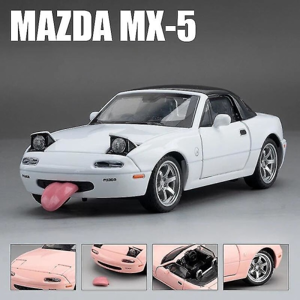1/32 Mazda Mx-5 Miniature Diecast Mx5 Roadster Leluautomalli Ääni- ja valoovet Avattavat kokoelma Lahja lapsille Poika Kid-yuyu WHITE