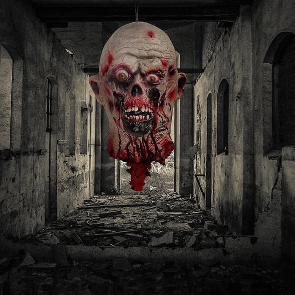 Halloween Spøkelseshus Dekorativ Hengende Dinglende Latex Blodig Hode Spøkelse bd