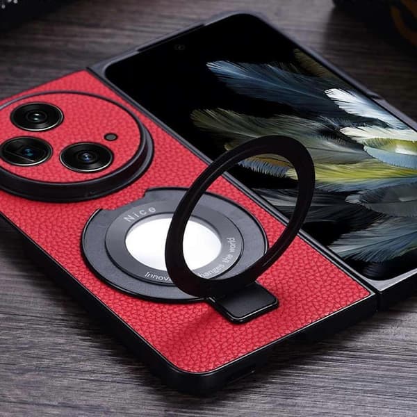 Compatible with Oneplus Open Case with Magnetic Ring Stand, Slim Thin Premium Leather Full Protective Case-Perfect