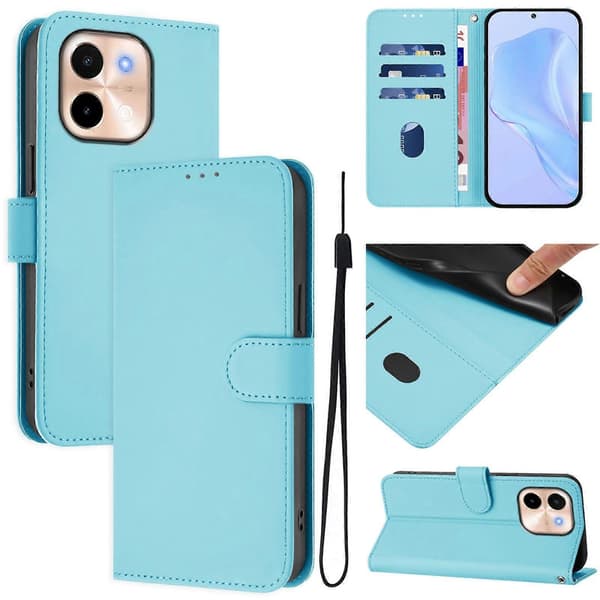 Solid Farge PU-deksel for vivo Y28 4G Sky Blue