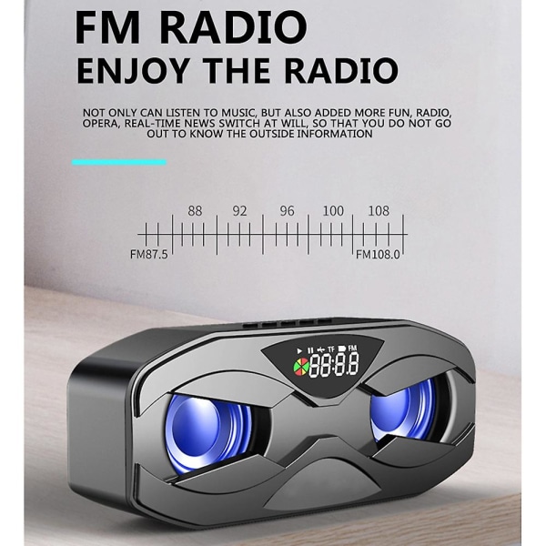 M8 Bluetooth-høyttaler LED Rhythm Flash Trådløs høyttaler FM-radio Alarmklokke TF-kortstøtte Subwoofer M5 Black