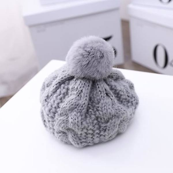 C0064 Hemp Mönstrad Barn Stickad Basker Ullhatt Höst Och Vinter Varma Barnhatt Gray