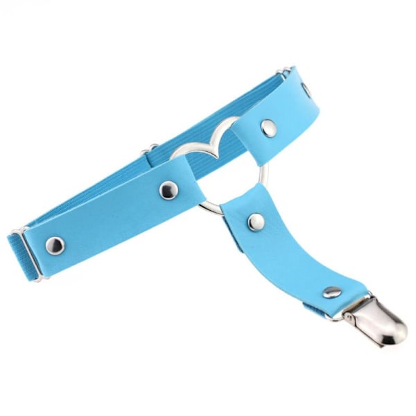 2 st Kvinnors Strumpband Elastiskt Hjärta PU-Läder Benstrumpband light blue