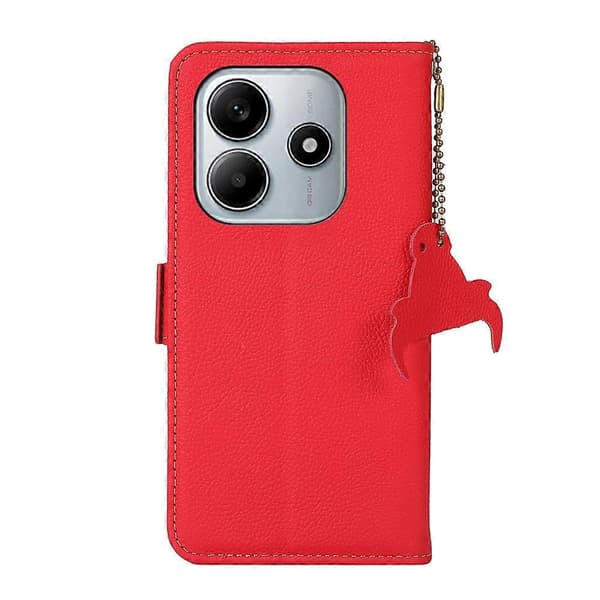 Sidomagnetiskt TJ Läder RFID-telefonfodral för Redmi Note 14 5G Red