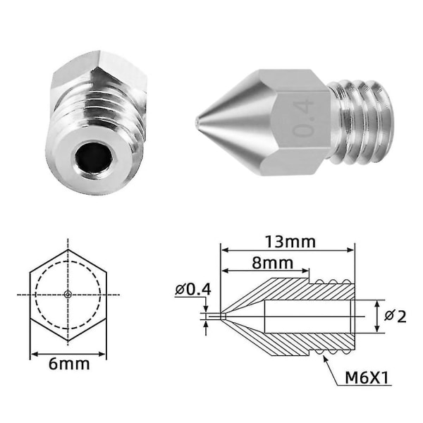 40 st 3d-skrivarmunstycken delar Mk8 0,4 mm för Cr-10 Ender3 Series Set