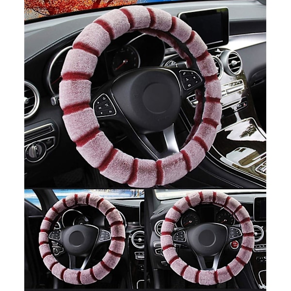 Rattstyrningsöverdrag för bil, universellt 14,96 tum, vintervarm, mjuk plysch, styling, interiörtillbehör, bilskydd (brun) Red
