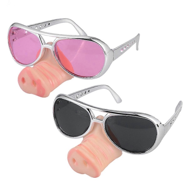 2 kpl Sian Nenä Lasit Juhlakoriste Lasit Hauskat Cosplay-lasit Rekvisiitta Halloween Karnevaali Hopea Pinkki As Shown Size 1