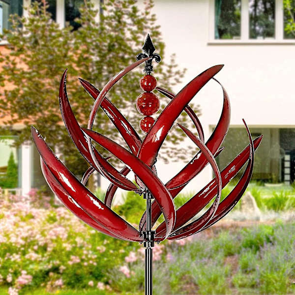 Kinetiska vindsnurror för trädgård, trädgårdsväderkvarnspinnar, 3d vindsnurra, 360 graders trädgårdsvindsnurra, reflekterande vindsnurra, dynamisk vindsnurra Red