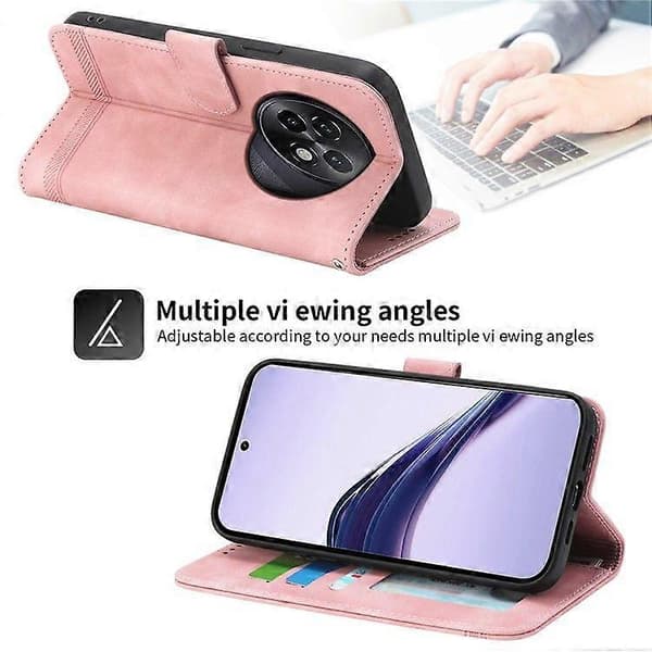 För Realme 13+(Plus) 5G Läderfodral Linjer Prägling Plånbok Telefonfodral Pink