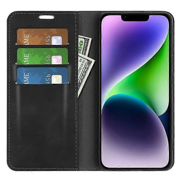 Kompatibel med iPhone 15 Reptåligt Plånboksfodral i PU-läder med Stativfunktion Black