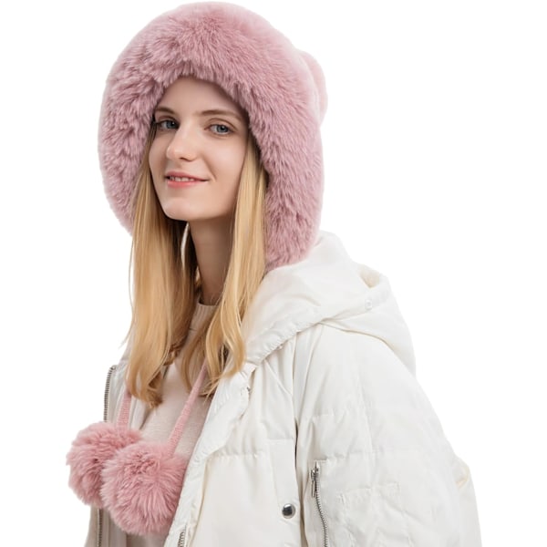 Dam vinter Peruvian öronbeklädnad Beanie Hat Öronklaffar Sherpa Skidmössa Stickad Fleecefodrad 3 Pom Pink Solid One Size