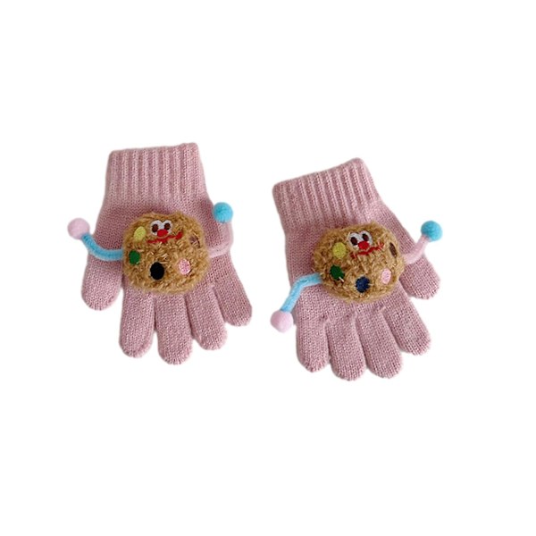 1 Par Barnens Höst Vinter Stickade Vantar Cartoon Cookie Dekoration Pojkar Flickor Vantar Ribbade Manschetter Pink