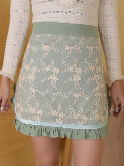 Unisex Kockförkläden Vit Retro Bomull Piga Kort 2 Fickor Midja Servitör Servitris Halvförkläde