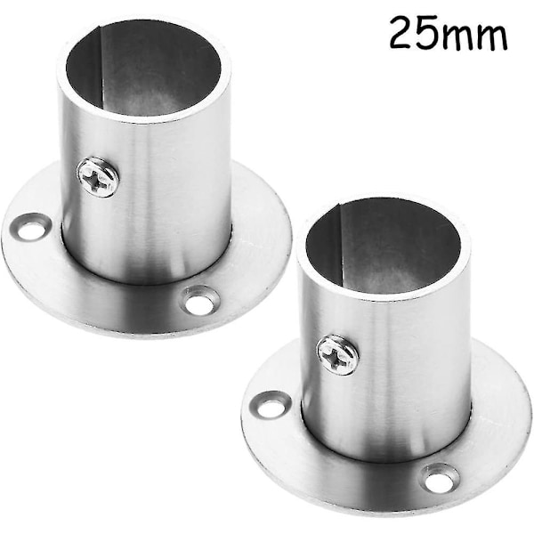 2 kpl ruostumattomasta teräksestä valmistettua pyöreää putkitangon vaatekaapin tankokiinnikettä 25mm