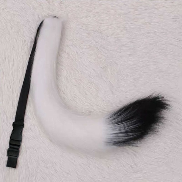 Japansk stil konstgjord räv svans justerbar bälte konstgjord katt svans lurvig svans konstgjord päls svans cosplay kostym rekvisita White