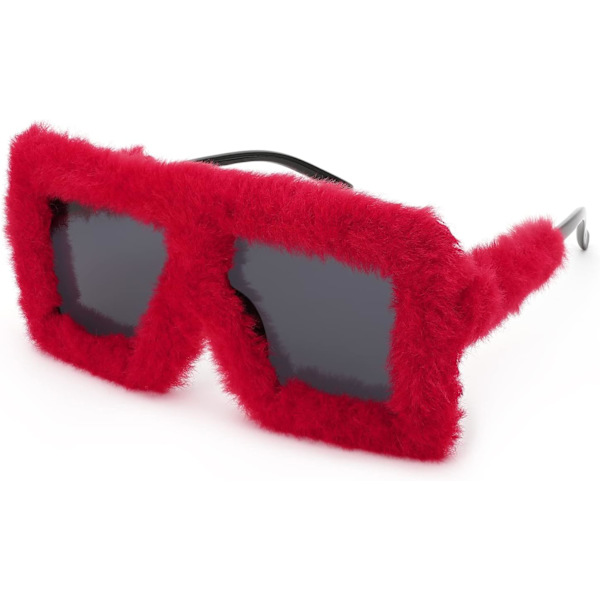 Plush Fuzzy Flat Top Fashion Square Store Størrelse Punk Blød Fløjl Skygge Party Briller