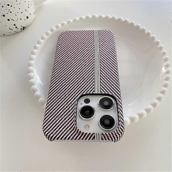 Kompatibel med iPhone 14 Pro Max telefondeksel karbonfibertekstur mikrofiberfôr + PC ufullstendig bakdeksel Pink