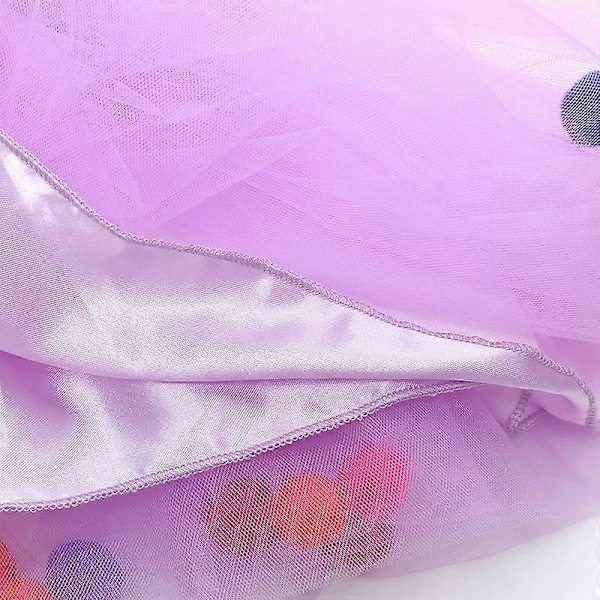 Piges Tutu Skørt med Pomponer - Lagdelt Tulle Prinsesse Skørt Purple 3-4 Y