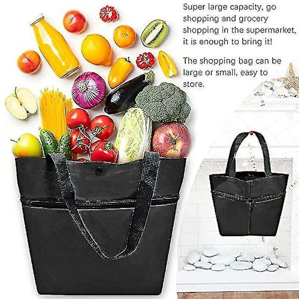 Sammenleggbar handlevogn - Sammenleggbar totrinns glidelås Sammenleggbar handlepose med hjul - Sammenleggbar handlevogn for frukt, grønnsaker, shopping