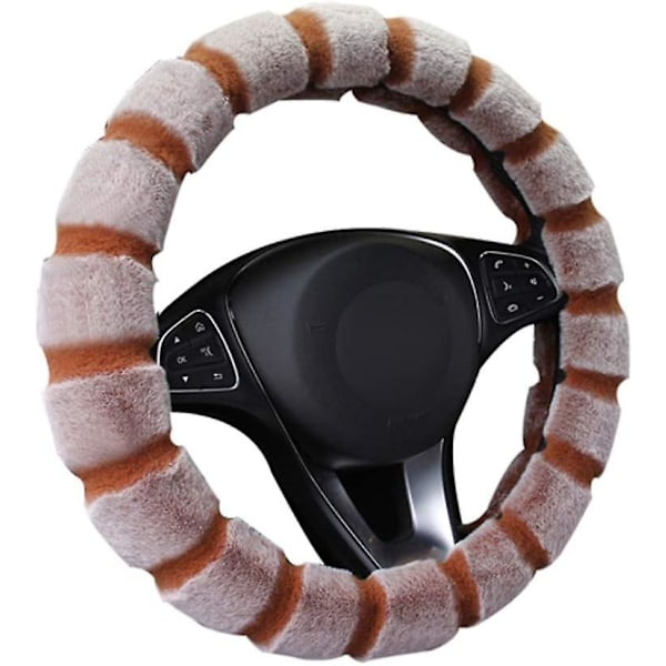 Rattstyrningsöverdrag för bil, universellt 14,96 tum, vintervarm, mjuk plysch, styling, interiörtillbehör, bilskydd (brun) Brown