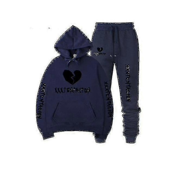 Höst/vinter Xxxtentacion Revenge Kill Hip Hop Hoodies Tröjor och Byxor Män Tvådelad Set Huvad Dräkt Sammet Shry navynavyAIxinHH S