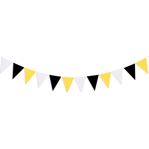 Triangular flag pennant banner, 2.8m yellow black white pennant banner, fabric banner for wedding birthday, pennant banner