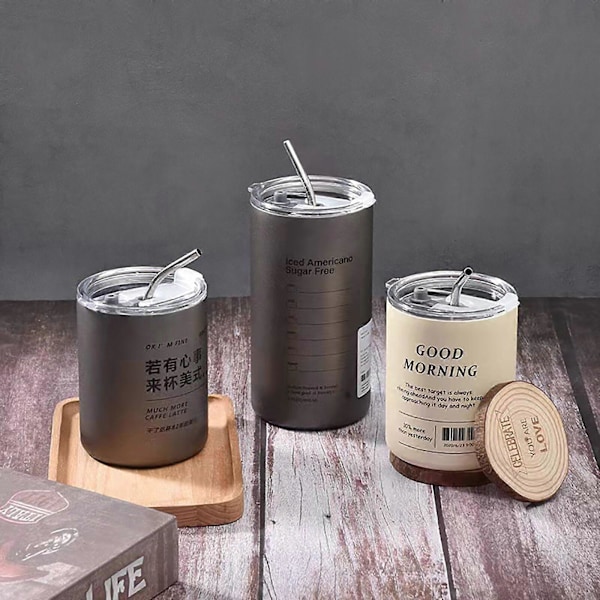 Rostfri bilmugg med sugrör och lock - Stor vakuumisolerad termisk kaffekopp för resor, utomhusaktiviteter - BPA-fri, svettsäker