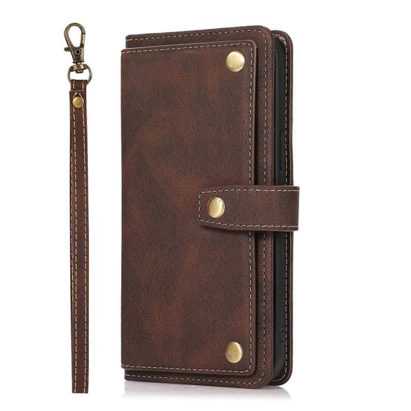 Læder telefoncover med lanyard til iPhone 14 Plus Brown
