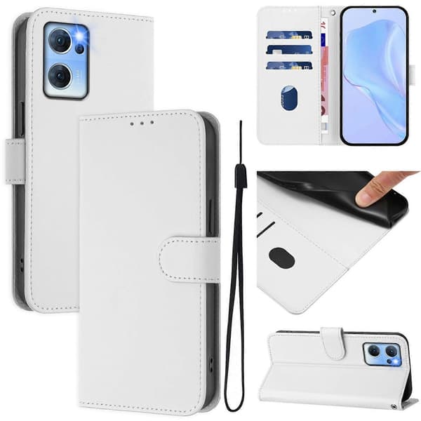Lanyard PU Etui Til OPPO Reno7 5G Global White