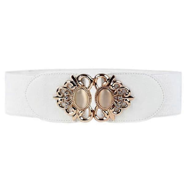 Elastisk midjebelte for kvinner med spenne, bredt midjebånd, stretch, belte for fritidskjoler og festkjoler White