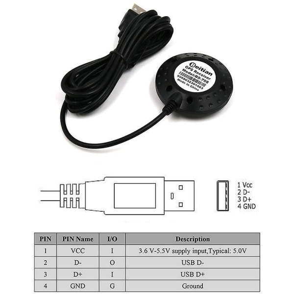 BEITIAN Ubx G7020-KT G-MOUSE USB bærbar GPS-mottaker Erstatt BU-353S4 BS-708 USB GPS-mottaker, modell: svart