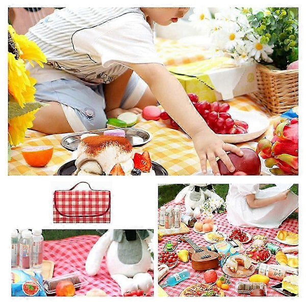 Vandtætte Foldbare Tæpper Opbevarlig Moderne Picnicmåtte Til Udendørs Camping Strand Yellow Plaid 150 x 200cm