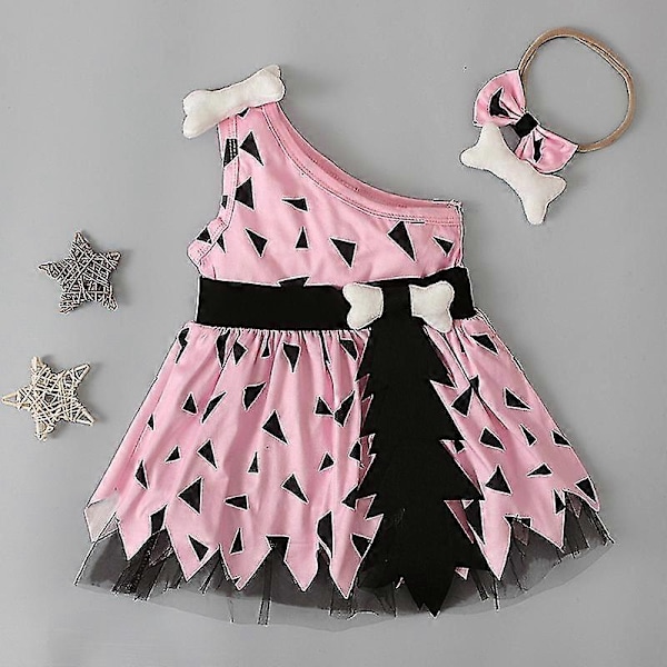 Flickklänning Flinstones Pebbles Kostym Baby Flicka Historia Grottmänniska Stenålder Päls Kläder Baby Flickor Kostym Outfits Flera Storlekar Tillgängliga Pink 90