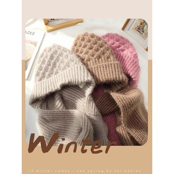 Beaniehatt med Integrerat Öron- och Vindskydd, Elastisk Stickad Tjock Varm Sammansatt Vinter Wine Red