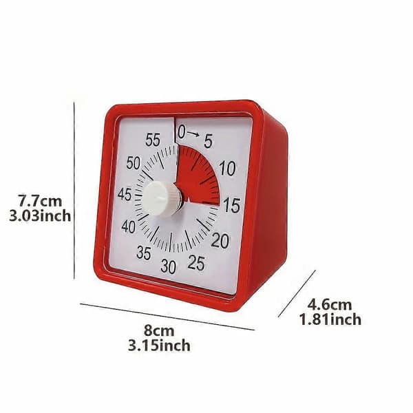 Lydløs 60-minutters timer til børn og voksne, synlig nedtællingstimer til kontormøder, eksamener og køkkenbrug Red