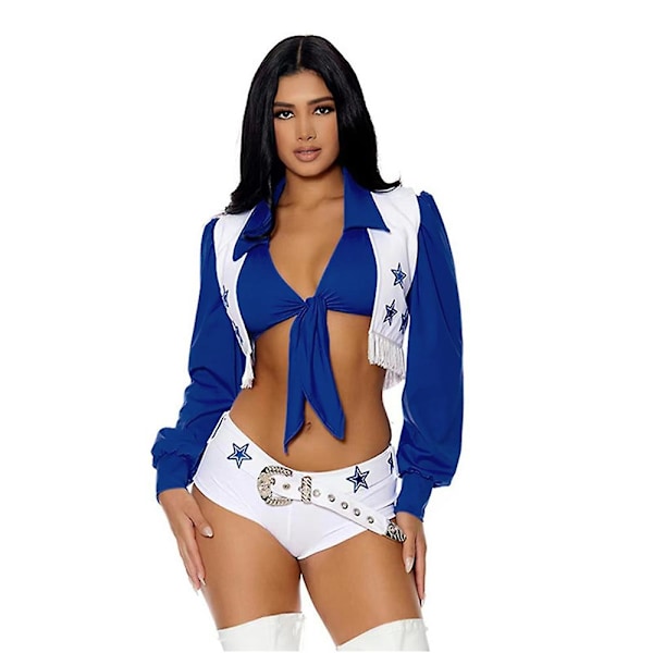 Dallas Cowboys Cowgirls Cheerleader Costume Womens Adult Football Sexy Star Team Cheer Fancy Dress XL