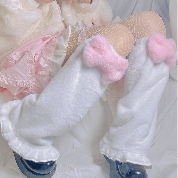 Kawaii rosa rosett för damer benvärmare strumpor Lolita Harajuku Fuzzy Fluffy Plush