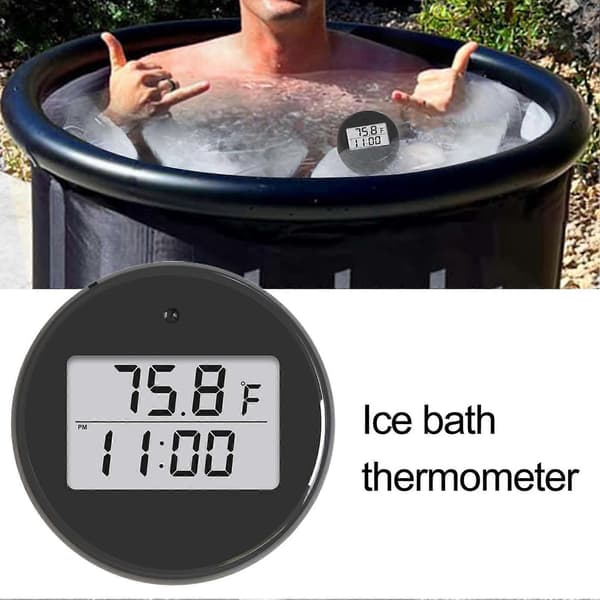 Ice Bath Temperature Gauge with Timer Time Temperature Display IPX6 Waterproof Cold Plunge Digital Thermometer High Accuracy Floating Water Temperature Meter Black