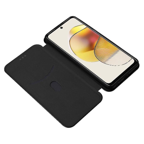 Kompatibel med Motorola Moto G73 5g karbonfiber lærveske Folio Flip Beskyttende magnetisk deksel Black