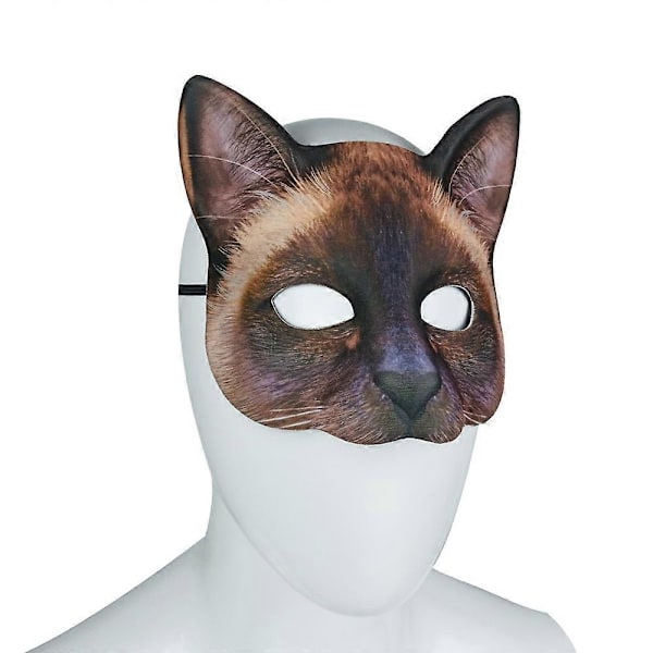 Kattemaske Halloween Halvmaske Livagtig Kattemaske Fest Spil Kostume Rekvisitter Dyrefest Maske Unisex Cosplay Fest Rekvisitter Siamese Cat