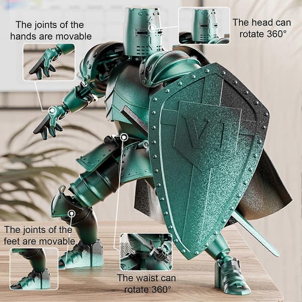 Middelalderlig ridder-actionfigur med tilbehør, bevægelige led, riddermodel, legetøj, artikuleret robot Silver