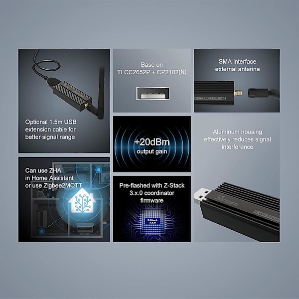 Zigbee 3.0 Usb Dongle Plus, Ti Cc2652p Koordinator, Universell Usb Zigbee Hub, Zigbee Gateway for Home Assistant