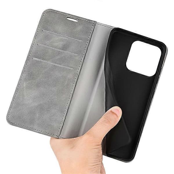 Kompatibel med iPhone 15 Reptåligt Plånboksfodral i PU-läder med Stativfunktion Grey
