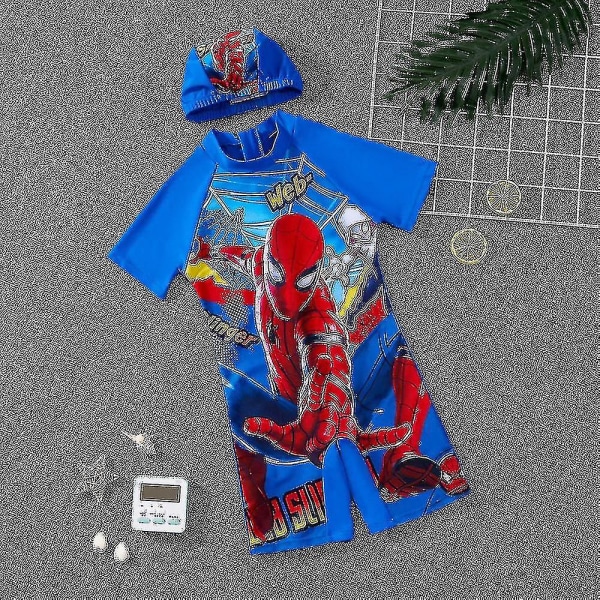 Barn Pojkar Spiderman Batman One Piece Surf Soldräkt Simdräkt och cap Strand Sommarbadkläder A 6-7  Years